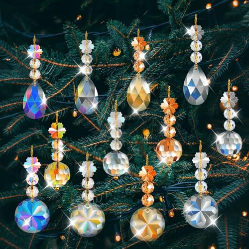 STEEIRO Kristallbollsprydnader för julgranen – 12 stycken 22 mm kristall-solfångare, kristallprismboll, juldekorationer för jul, bröllop, fest, heminredning (flera färger)