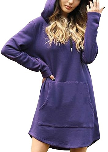 Generisch Sweats à manches longues avec capuche pour femme - Longue robe à capuche décontractée - Robe pull décontractée pour femme - Robe pull d'automne - Sweatshirt surdimensionné avec poche
