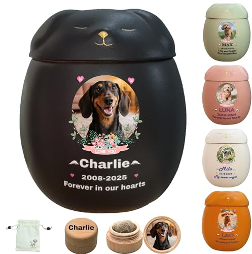 Générique Personnalisée Urne pour Chien, Urne à Cendres de Chien,Boîte à Souvenirs en céramique, Perte de Chien, Fait à la Main sur Mesure (Petit Noir, Cendres de Petite Taille ≤10 kg (Pas d’os))