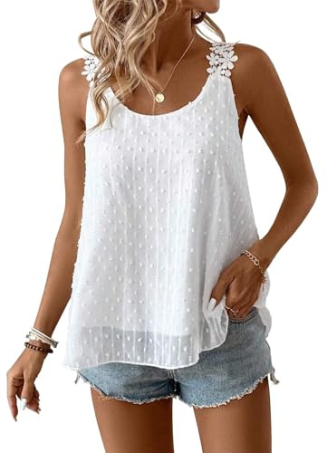 TUUHAW Spaghetti Strap Tank Top for Women Petite Summer Tops White L