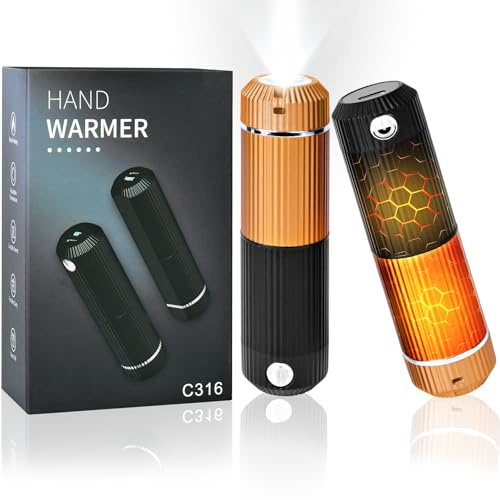 Calentador de Manos Recargable 2 Pack, Electrico USB Calienta Manos Reutilizables 10000mAh, 5 Niveles de Calor Rápido hasta 60 °C, Hand Warmers Regalos para Camping,Senderismo (Negro-Naranja)