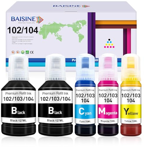BAISINE 104 Inchiostro Compatibile con Epson 104 102 Inchiostro multipack per Epson Ecotank ET-2870 ET-2862 ET-2851 ET-4800 ET-2850 ET-15000 ET-1810 ET-2710 ET-2720 ET-2810 ET-2820 ET-2860 ET-3850