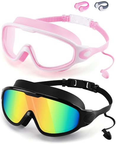 WIN.MAX Swimming Goggles 2 Pack Anti Fog Anti UV Clear View for Men Women Boys Girls,Swim Goggles for Adults Youth Kids 4-14