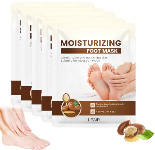 Deep Hydration Foot Mask Socks with Shea Butter, Moisturizing Socks for Dry & Cracked Feet, Jojoba Oil & Vitamin E, 5-Pack Hydration Foot Moisturiser Socks for Daily Foot Care (5PC)