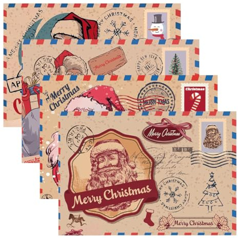 YUVKIN Set de 4 Cartes de Noël (avec enveloppes) – Cartes Pliantes, Papier à Lettres de Noël – Cartes de vœux de Noël (avec enveloppes) pour Vos souhaits de Noël (A6)