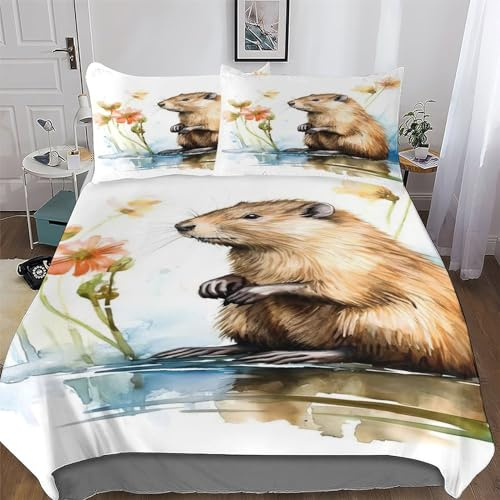 AASWDDS Beaver Duvet Cover 2 Piece Soft Microfiber Quilt Cover Bedding Sets with Pillowcases for Kids Adult Comforter Cover Single(135x200cm)