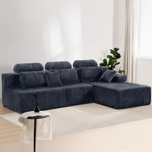 HOMRELEXA 276cm Sofa mit hoher Rückenlehne, L-Form Schlafsofa aus Cordstoff, 3-Sitzer mit Ottomane Links oder rechts, Relaxsofa für Wohnzimmer, freistehend, Keine Montage((tiefgrau)