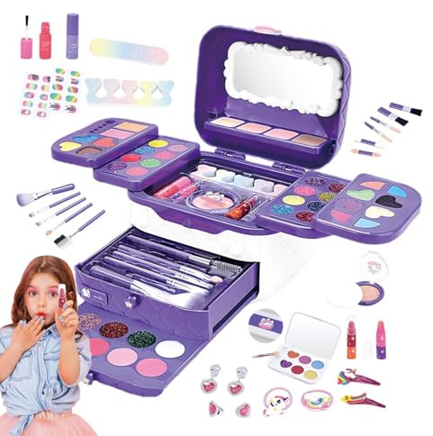 Maquillaje de juguete, Maquillaje de juego para niñas - Juego de vestir princesas lavables - Juego de maquillaje para niños con espejos para cumpleaños, Navidad, juego de maquillaje de juguete para ni