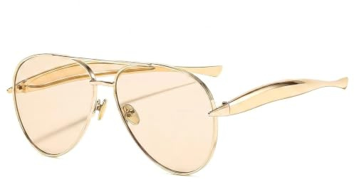 PLUSHCEWT Retro Oversized Sunglasses for Women Men 70s Pilot Aviator Gold Sunglasses Women Oversized Double Bridge Metal Big Frame Trendy Sun Glasses UV400 Classic Vintage Shade