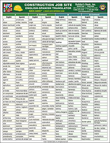 Construction Job Site English-Spanish Translator Quick-Card (English and Spanish Edition)