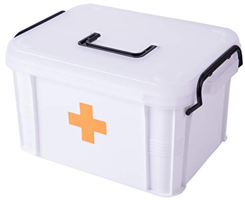 White Large Empty Medical Box for Home Emergency Supplies, Travel, Car, and Dorms – Compact First Aid Box with Handle, Detachable Tray and Locking Lid – Medical Organizer and First Aid Kit Storage