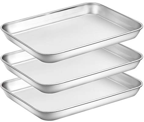 Baking Sheet Pan for Toaster Oven, Stainless Steel Baking Pans Small Metal Cookie Sheets by Umite Chef, Superior Mirror Finish Easy Clean, Dishwasher Safe, 9 x 7 x 1 inch, 3 Piece/set