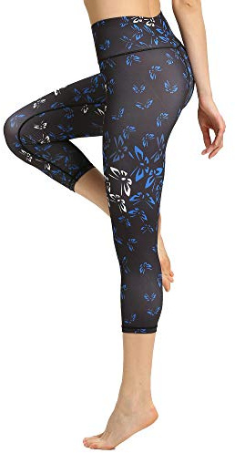 FLYILY Capris sport leggings löpning tights hög midja bandage stretch fitness yogabyxor 3-butterfly M