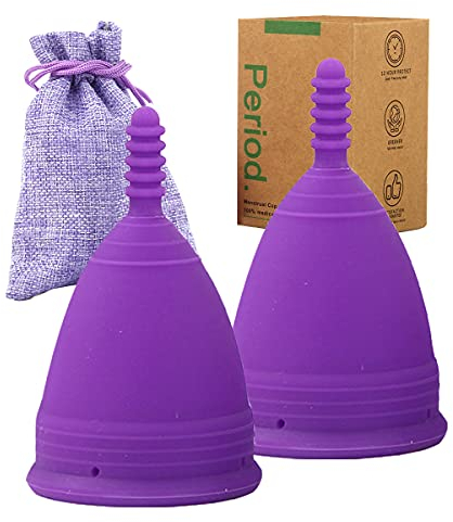 M MUNCASO Soft Menstrual Cups, 2Pcs Reusable Period Cup Most Comfortable Period Cups for Women Super Soft and Flexible Best Sensitive Cup with Size Small and Large (Purple, L)