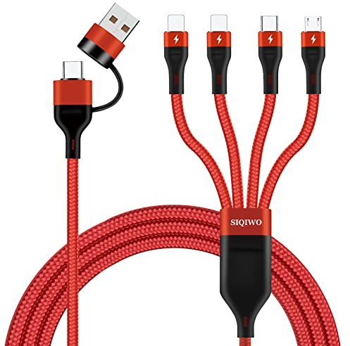 SIQIWO Multi USB Kabel 3A/1.2M, 6 in 1 Schnell Ladekabel Nylon Mehrfach USB-A/USB-C auf 2*iP Micro USB Typ C Port für Phone, Samsgung Galaxy S25 S24 S22 S10, Honor View, LG, Xiaomi, Sony, Moto, PS5