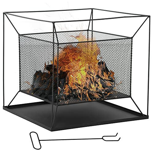 Outsunny Brasero cheminée Foyer extérieur carré avec tisonnier métal dim. 45L x 45l x 43H cm Noir