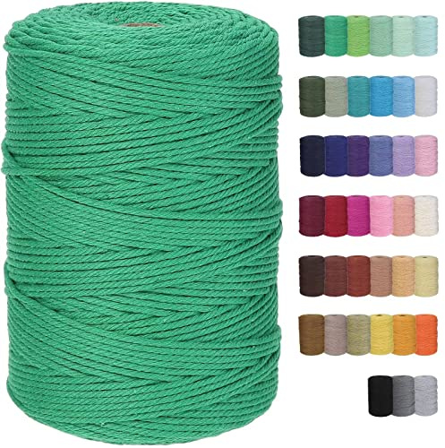 GOHOF Macrame Cord 3mm x 328yards Natural Cotton Rope - Soft Colored Macrame Supplies for Plant Hanger, Wall Hanger, Dreamcatcher (Dark Green)
