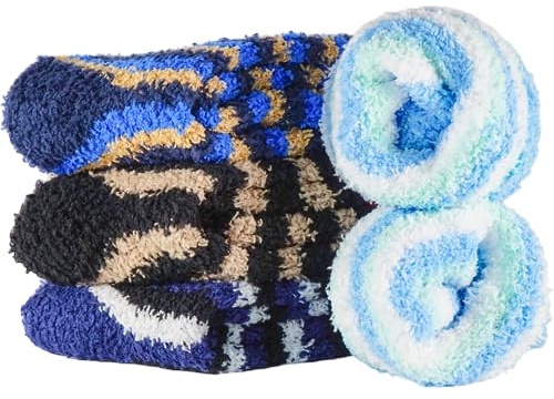 T&R Industrees Kinder Kuschelsocken - Haussocken - Plüschsocken - Bettsocken für Jungen | dicke warme flauschige| 4 Paar | 23-26
