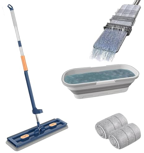 Greenyre Wischmopp Set Mit Eimer, 360° Drehgelenk Großer Flachmop Und Auswringfunktion, Bodenwischer Für Hartholz Laminat, Fliesen