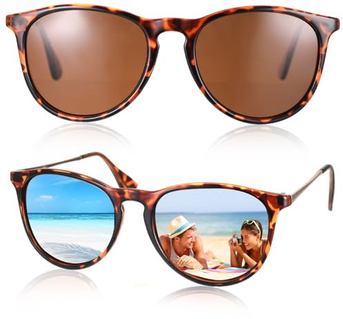 Sonnenbrille Damen Polarisierte Sonnenbrille Rund UV400 Schutz Retro Sonnenbrille für Damen, Sonnenbrille Herren Schutz Vintage Sunglasses für Damen Fahren Reisen, Leopardenmuster