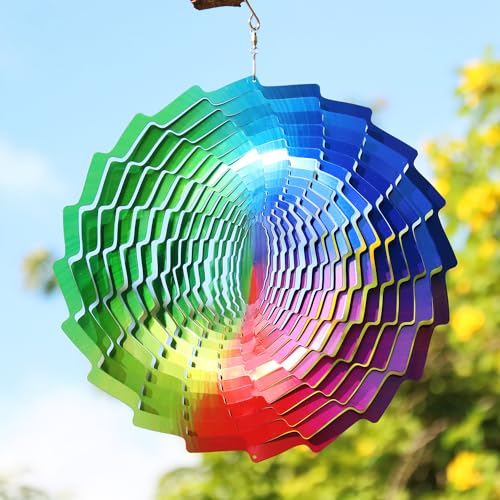 3D Mandala Windspiel Edelstahl Windspiel 30cm Bunte Rotierendes Windspiel brillianten Farben für Outdoor Indoor Wohnzimmer Fenster Korridor Yard Gartendekoration