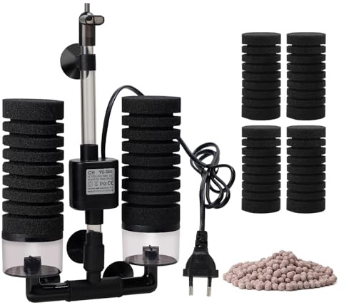 Swawis svampfilter akvarium M med 2 par reservsvampar | Tyst skumfilm med filterkula elektriskt akvariefilter för biologisk och mekanisk filtrering syreberikning