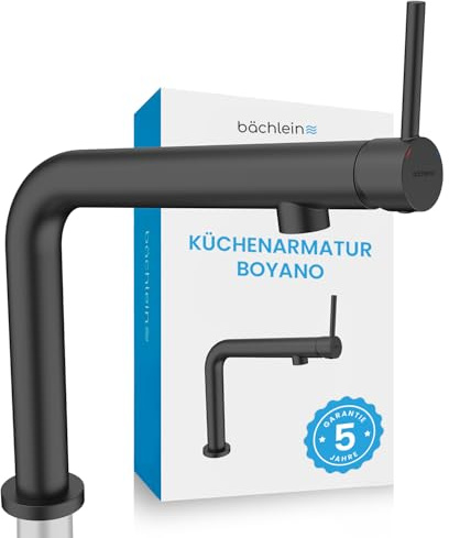 Bächlein Küchenarmatur Boyano (Matt schwarz) – Schwenkbare Einhand-Spültischbatterie aus hochwertigem Messing– Wasserhahn für die Küche mit nach vorne gerichtetem Hebel