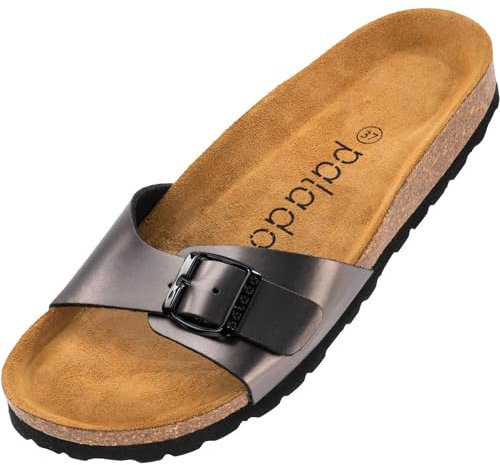 Palado Pantoletten Damen Malta Arizona – gefertigt aus hochwertigem Material – moderne Metallic-Oberfläche – weiches Veloursleder-Fußbett Anthrazit UK10 - EU44