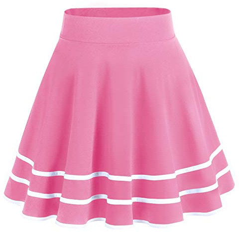 HomRain Dam Basic midikjol A-linje skater-kjol stretchig blommig kjol hög midja kjol, Korallvit, L