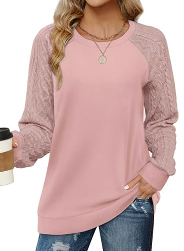 Cuptacc Haut Femme Chic Et Elegant Pull Femme Sweat Col Rond Manches Longues Outdoor Automne Rose Foncé M