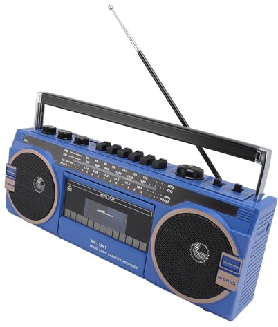 Reproductor de Casete, Grabadora de Cinta Retro Vintage, Puerto USB, Conector para Auriculares, Radio Am FM SW, Ranura para Tarjeta de Memoria, Reproductor de Casete (Azul)