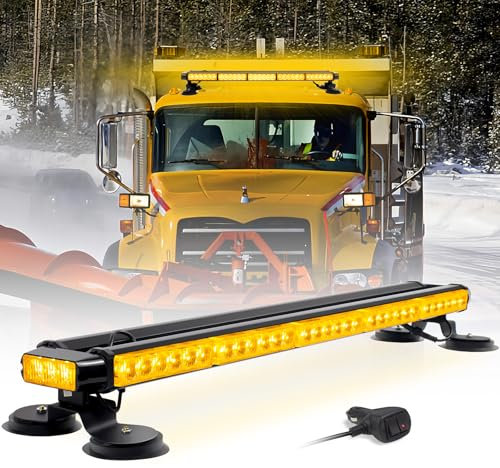 Esoldnic 33.5 Inch LED Strobe Flashing Light Bar, 66 LEDs Double Side High Intensity Emergency Warning Lights, 12-24V LED Amber Beacon with Magnetic Mounts for Vehicle Car Truck Trailer Roof (Amber)