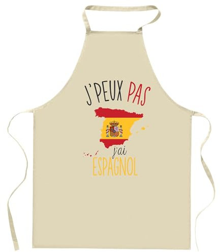 Planetee Tablier de cuisine espagnol J'peux pas | Cadeau Original pour passionnés Vêtement Blouse de protection Barbecue Jardinage Tablier de Travail Tâches ménagères