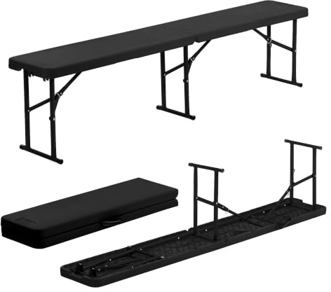 Harbour Housewares Pliant Camping Banc de Pique-Nique - 180cm (6ft) - Noir - 1x Pliable Portable Plastique Plein Air Jardin À Manger Meubles