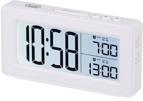 Trevi SLD 3P40 Orologio Digitale con Grande Display LCD Retroilluminato, Possibilità di Impostare Due Sveglie Separate, Funzione Snooze, Bianco