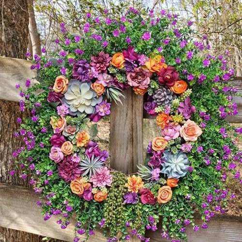 Türkränze, 50 cm Frühling Sommer Ganzjahres Kranz, künstliche Blumen, Große Grüne Blattkränze Türkranz für Haustür Outdoor Fenster Wand Garten Hochzeit Festival Party Home Dekoration