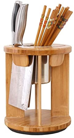MEIZHITU Bloque Cuchillos Cocina Agujeros Multifuncionales Bambú Redondo Cuchillo Estante Herramienta De Almacenamiento Portacuchillos Organizador Herramienta