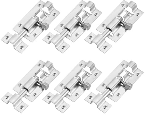M METERXITY 6-pack cylinderbultlås, 6 tum rostfritt stål glidbultlås med skruvar glidlås för innerdörrar/fönster/skåp, förtjockad nyckellös ingångsdörrlås [silver]