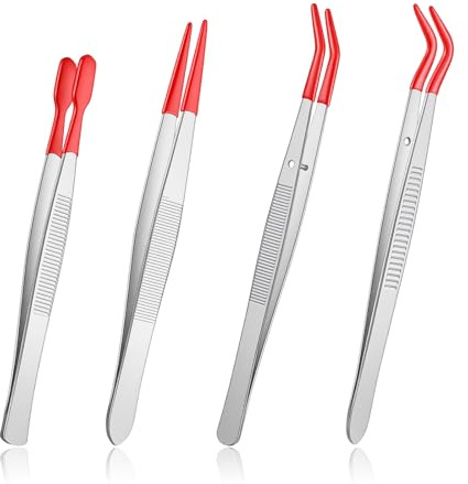 YBEATY 4 st pincetter med gummispetsar, gummi, lång böjd och rak platt spets, lång böjd pincett, PVC-belagd precisionspincett för frimärken mynt, smycken, hantverk, industriellt elektroniskt