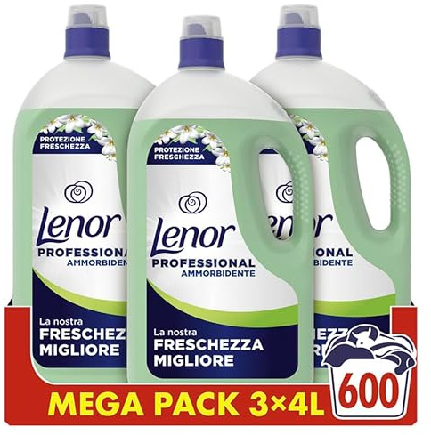 Lenor Professional Ammorbidente Concentrato, 600 Lavaggi (200 x 3), 12L (4L x 3), Morbidezza Irresistibile e Freschezza Duratura, Per Bucato Professionale