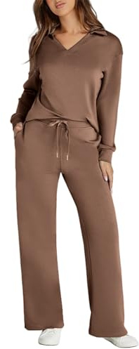 Conjunto deportivo de 2 piezas para mujer, conjunto de chándal de 2 piezas, casual, cuello en V, manga larga y pantalones acampanados, ropa deportiva de moda, conjuntos de sudadera y pantalones de