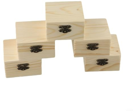 5 cajas de almacenamiento de madera con tapa abatible con hebilla para joyas y postales hechas para un uso duradero y una organización práctica