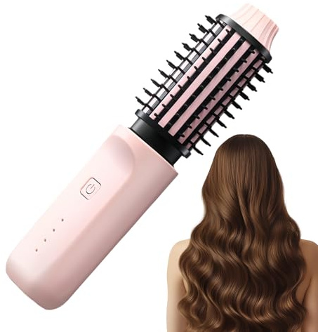 JINGLING Fer à friser chauffant avec brosse | Peigne à boucler portable sans fil avec brosse – Pour la maison, le dortoir, les voyages, l'hôtel, la salle de bain, le coiffeur, les femmes, les hommes