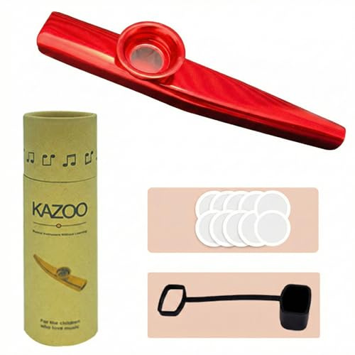 JYNVO Kazoo Instrumento Musical (Rojo), con 10 Membranas, Funda Protectora & Tubo, instrumento musical original,despierta Creatividad & Vocal, ideal para Ukelele Guitarra Compañero & Principiantes