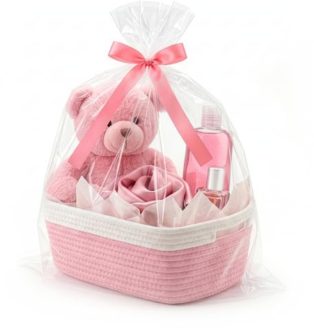 VIRETH HAUS Small Woven Basket with Gift Bag, Ribbon, Wrap Paper