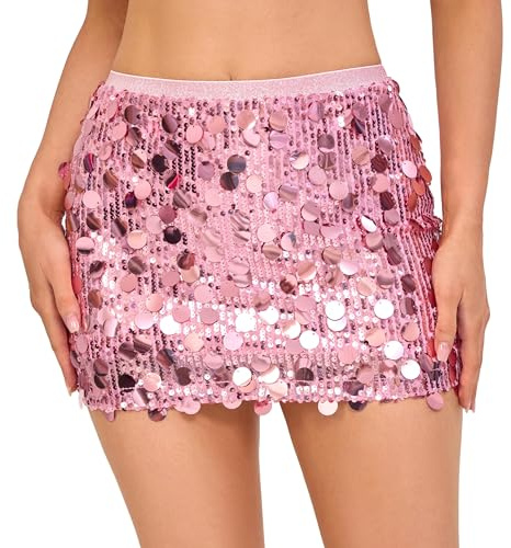 Mizogleam Sequin Skirt Women Stretchy Bodycon Wrap Mini Skirt Sparkly Glitter Shiny for Club Date Night Out Party Outfit
