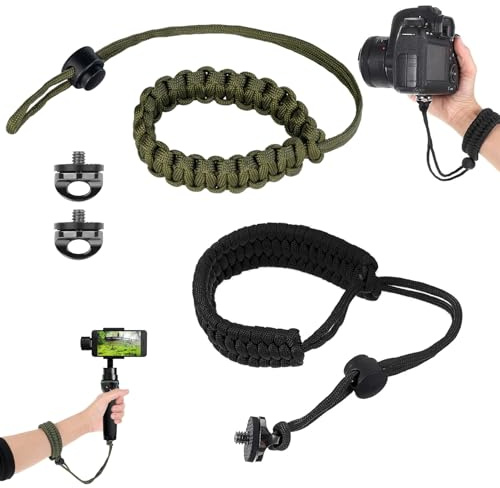 MAXMURYS Cinturino da Polso per Fotocamera 2 Pezzi con 2 Viti 1/4-20, Cinghia Regolabile in Paracord per Osmo Pocket 3, Insta360 X5 X4 X3, Selfie Stick, Reflex, Gimbal e Accessori con Attacco 1/4