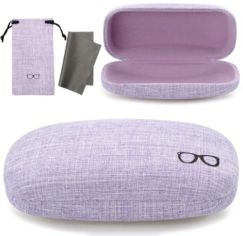 Vemiss Hard Shell Eyeglasses Cases, Linen Fabrics Protector Sunglasses Case, Large Glasses Case (Large Purple)