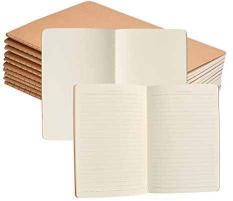 FOCCTS 10 Stück Notizblock A5, Notizbücher mit Kraftpapier-Einband 5 Packs Leerseite / 5 linierte Seiten (38 Blatt), Tolles Notizbuch zum Sketchbook-Zeichnen, Klassische Tagebuch Notizblöcke