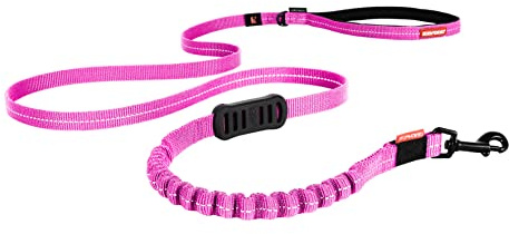 EzyDog Zero Shock LITE Dog Lead - Bungee Lead for Small Dogs Under 12kg - Shock Absorber with Soft Double Handle, Accessory D-Ring & Reflective Trim Dog Leash, 1.2m (Pink, 1.2m)